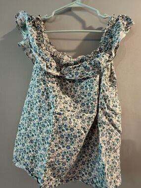 LOFT Blue Floral Ruffle Off-Shoulder Camisole